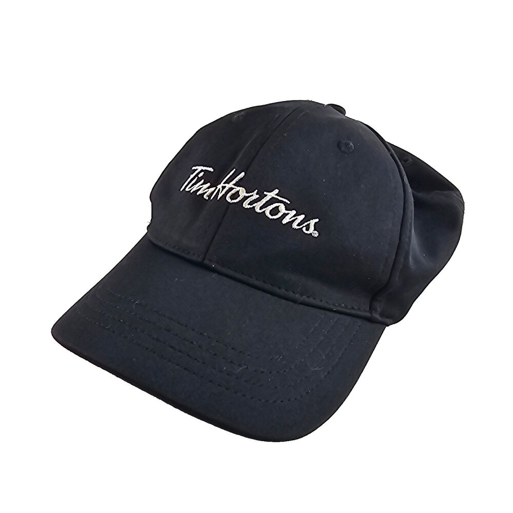 Tim Hortons Hat Black White Logo Embroidered Maple Leaf Adjustable Baseball Cap